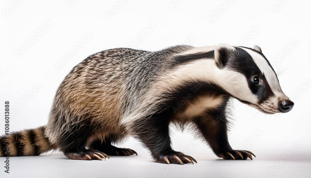 Fototapeta premium realistic badger on white background for wildlife nature and animal themed designs