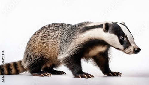 realistic badger on white background for wildlife nature and animal themed designs