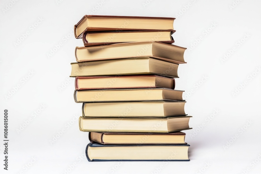 A collection of books stacked high, possibly in a library or office A collection of books stacked high, possibly in a library or office