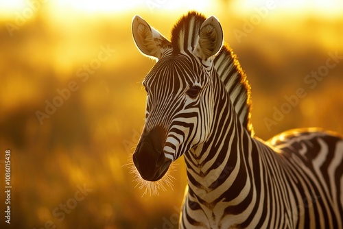 Close-up of a zebra standing in a green field photo