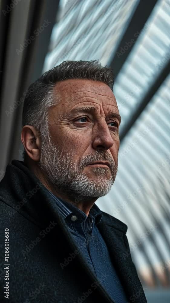 An older man with short graying hair and a well-groomed gray beard is captured in a close-up shot An older man with short graying hair and a well-groomed gray beard is captured in a close-up shot