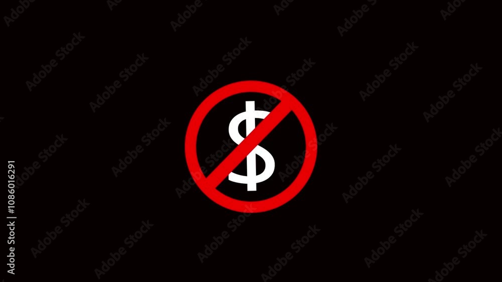 No dollar and no money motion animation showing prohibition of currency symbols in action. No dollar and no money motion animation showing prohibition of currency symbols in action.