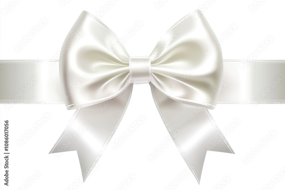 Simple white ribbon tied with a bow on a white background, suitable for various designs and projects Simple white ribbon tied with a bow on a white background, suitable for various designs and projects