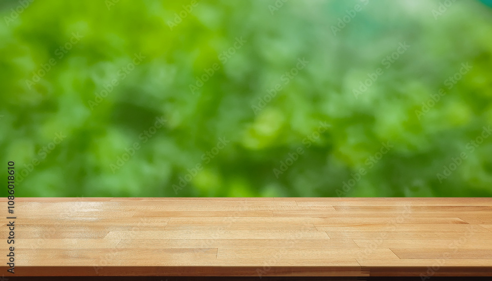 Empty wooden table in front of blurred green gradient nature background of leaves, feel fresh. Wooden texture for cafe or restaurant display product, food, drink, coffee. Empty wooden table in front of blurred green gradient nature background of leaves, feel fresh. Wooden texture for cafe or restaurant display product, food, drink, coffee.