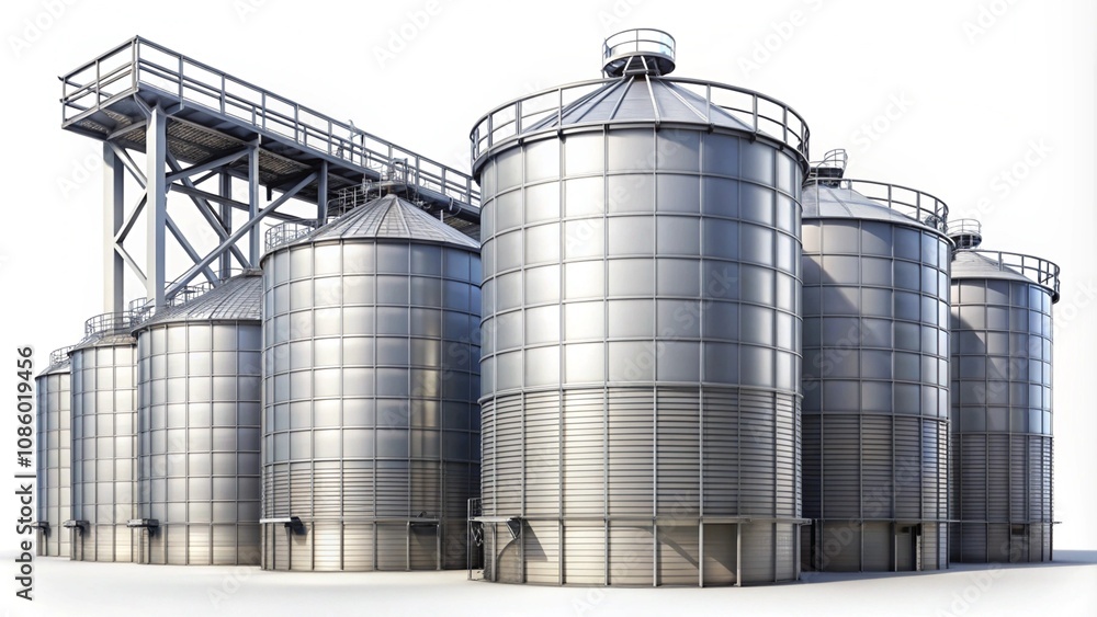 Large storage tanks and silos, isolated on white background
Large storage tanks and silos, isolated on white background