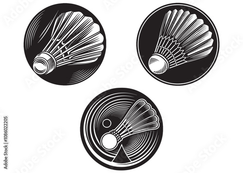 Badminton Shuttlecock Silhouette, Shuttlecock Icon, Badminton feather shuttlecock icon, black silhouette badminton ball icon and vector illustration isolated on white 