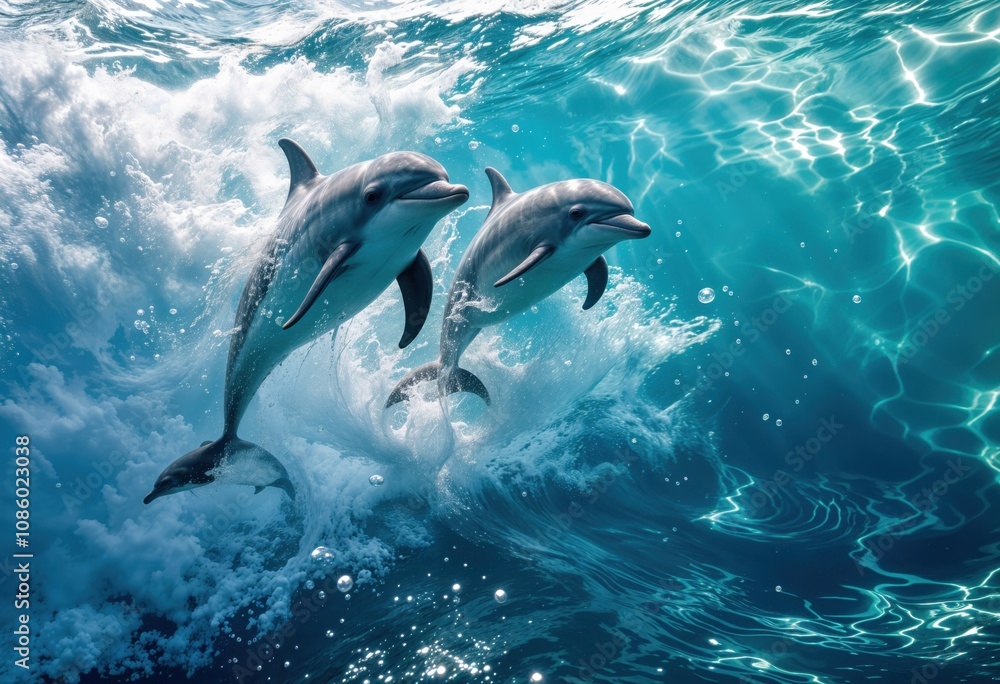 Playful Dolphins Dancing Through Azure Ocean Waves Playful Dolphins Dancing Through Azure Ocean Waves