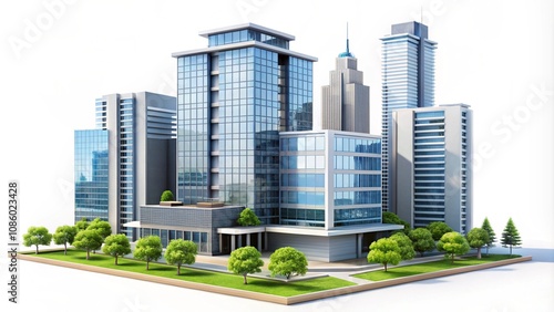 City landscape, modern building on a white background. 3d illustration
