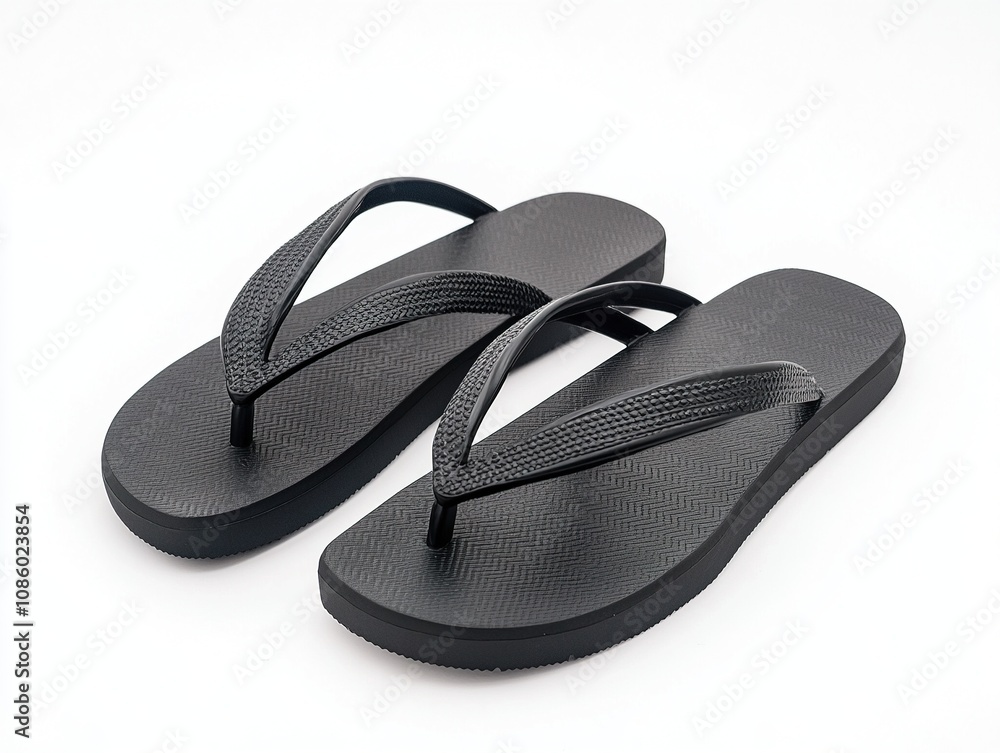 Black flip-flop sandals on white background. Black flip-flop sandals on white background.