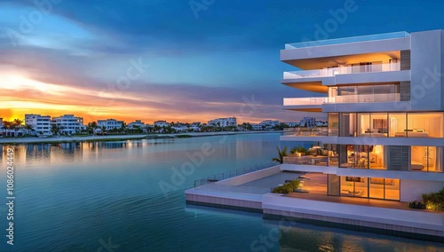 Luxury Oceanfront Apartment Building at Sunset