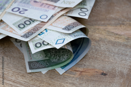 Polish zloty money. Banknotes PLN Business and financial concept.