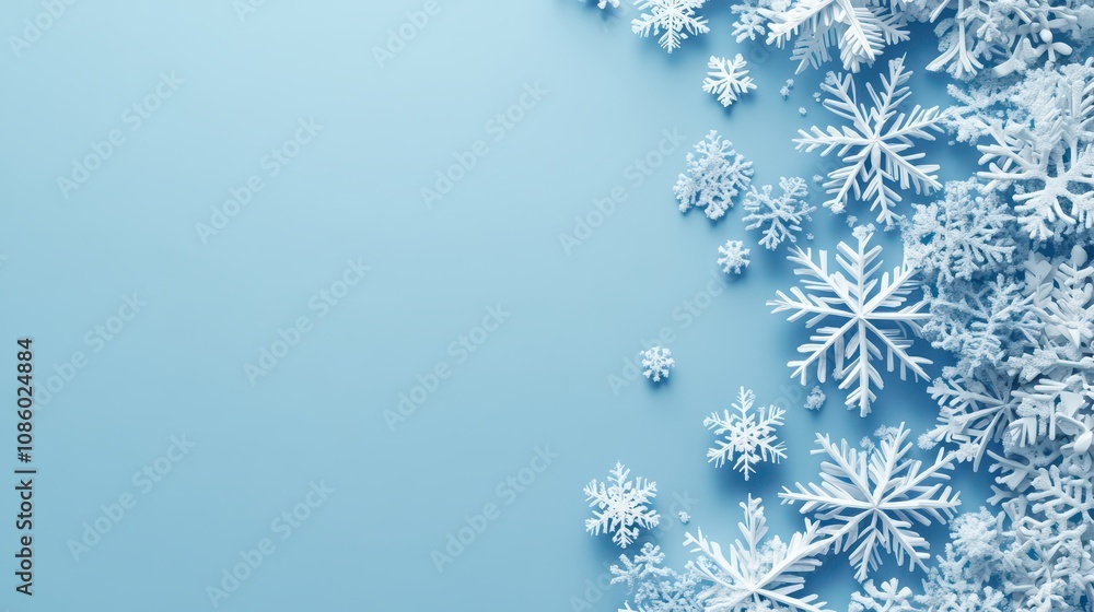 New Year card Mock-up, 3D snowflakes on a blue background, winter season, Christmas and New Year.AI Generation New Year card Mock-up, 3D snowflakes on a blue background, winter season, Christmas and New Year.AI Generation