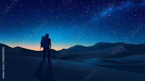 Solitude under the desert stars: a lone backpacker's reverie. Reverie. Illustration