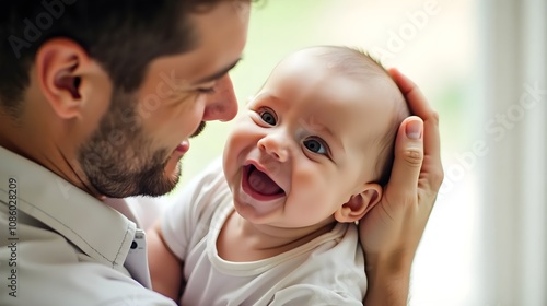 Father holding a baby with affection suitable for family or parenting content