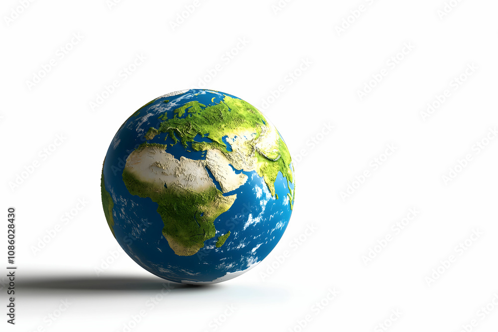 Detailed View of the Earth with Landmasses and Oceans, Showcasing Geographic Features Against a White Background for Educational and Creative Use Detailed View of the Earth with Landmasses and Oceans, Showcasing Geographic Features Against a White Background for Educational and Creative Use