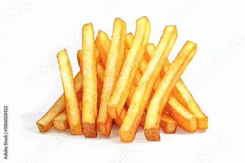 A Delicious Pile of Crispy Golden French Fries on a White Background Perfect for Food Photography or Culinary Projects Featuring Tasty Snacks