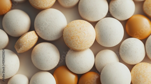 Close-up of realistic pill images. The set includes round and oval pills, capsules, and tablets. These 3D icons are perfect for representing medicine and health.