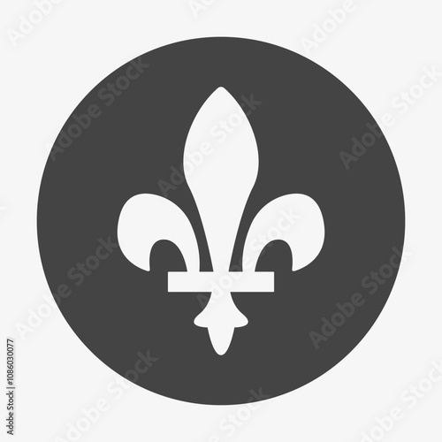 Heraldic lily emblem in black circle. King sign. Vector illustration