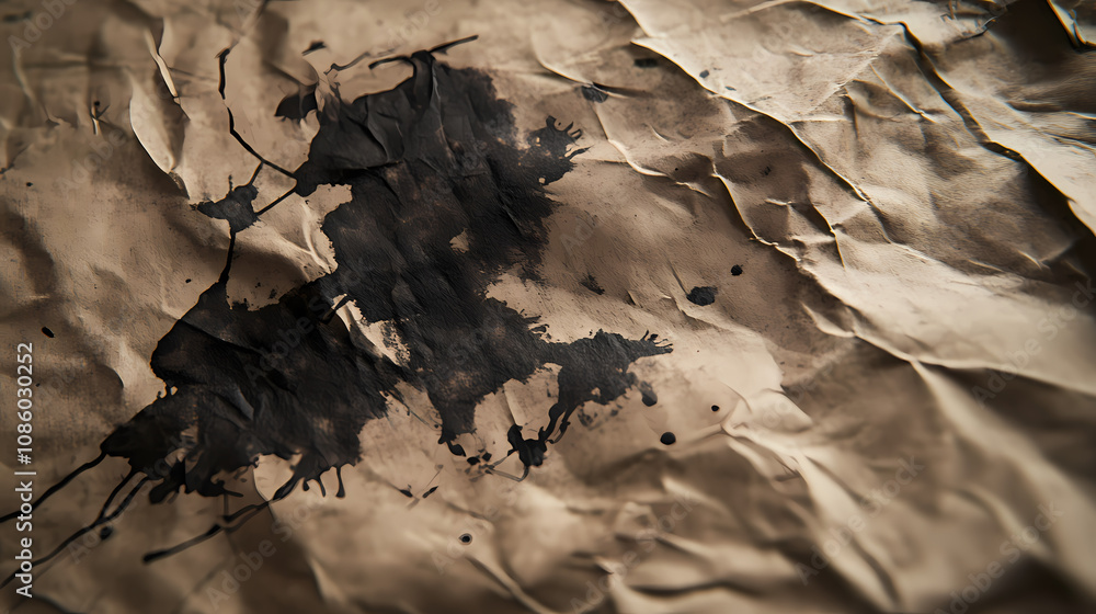 Inkwell reverie: a crumpled sheet with ink stains, as if dipped in an ancient well. the ink bleeds into the fibers, creating a map of inspiration. Reverie. Illustration Inkwell reverie: a crumpled sheet with ink stains, as if dipped in an ancient well. the ink bleeds into the fibers, creating a map of inspiration. Reverie. Illustration
