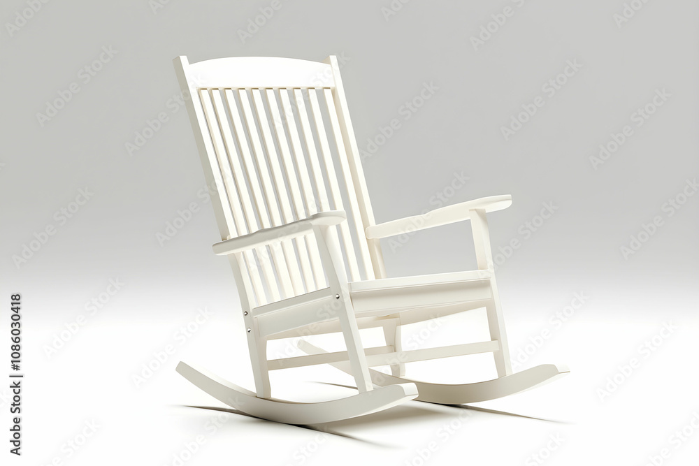 Elegant White Rocking Chair on Minimalistic Background Ideal for Cozy Living Spaces, Relaxation Areas, or Nostalgic Home Decor Settings Elegant White Rocking Chair on Minimalistic Background Ideal for Cozy Living Spaces, Relaxation Areas, or Nostalgic Home Decor Settings