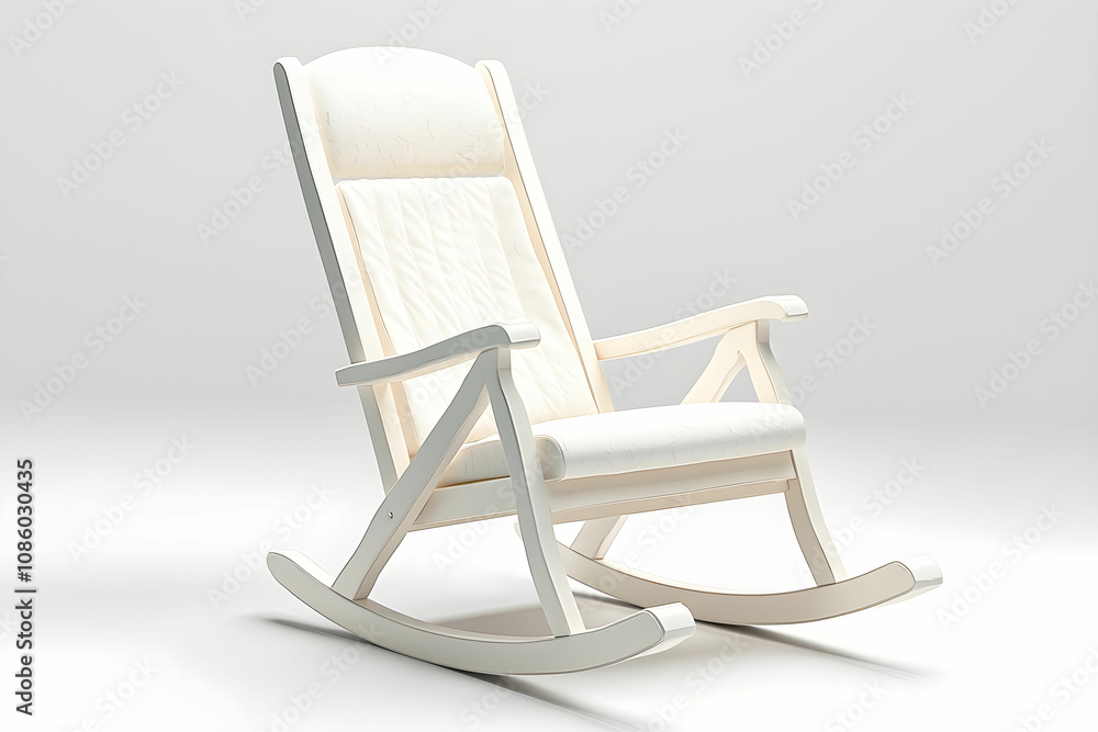 Elegant White Rocking Chair on Soft Background for Cozy Interior Design, Ideal for Relaxation and Comfort in Modern Living Spaces Elegant White Rocking Chair on Soft Background for Cozy Interior Design, Ideal for Relaxation and Comfort in Modern Living Spaces