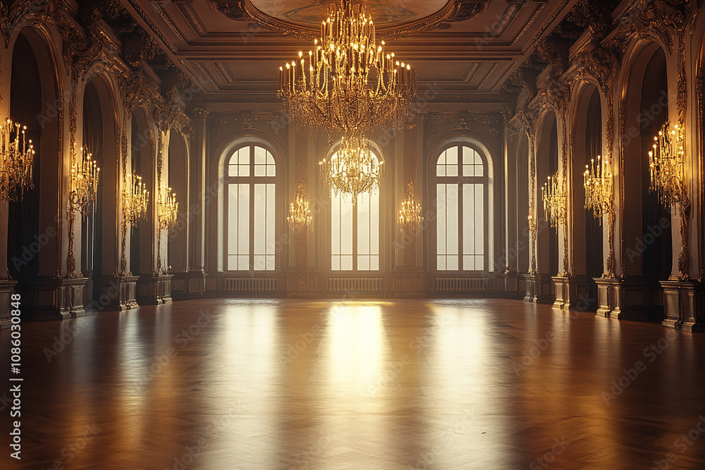 Big castle dancing room with candelabra in the middle. Big castle dancing room with candelabra in the middle.