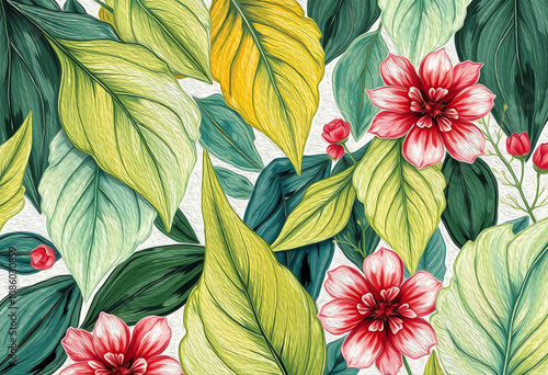 Wallpaper Mural Botanical pattern for printing on wall decorations, covers. Artistic brush strokes. Torontodigital.ca