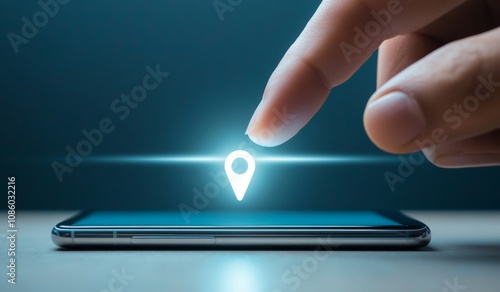 Digital Hand Touching a Mobile Phone with Location Pin Icon