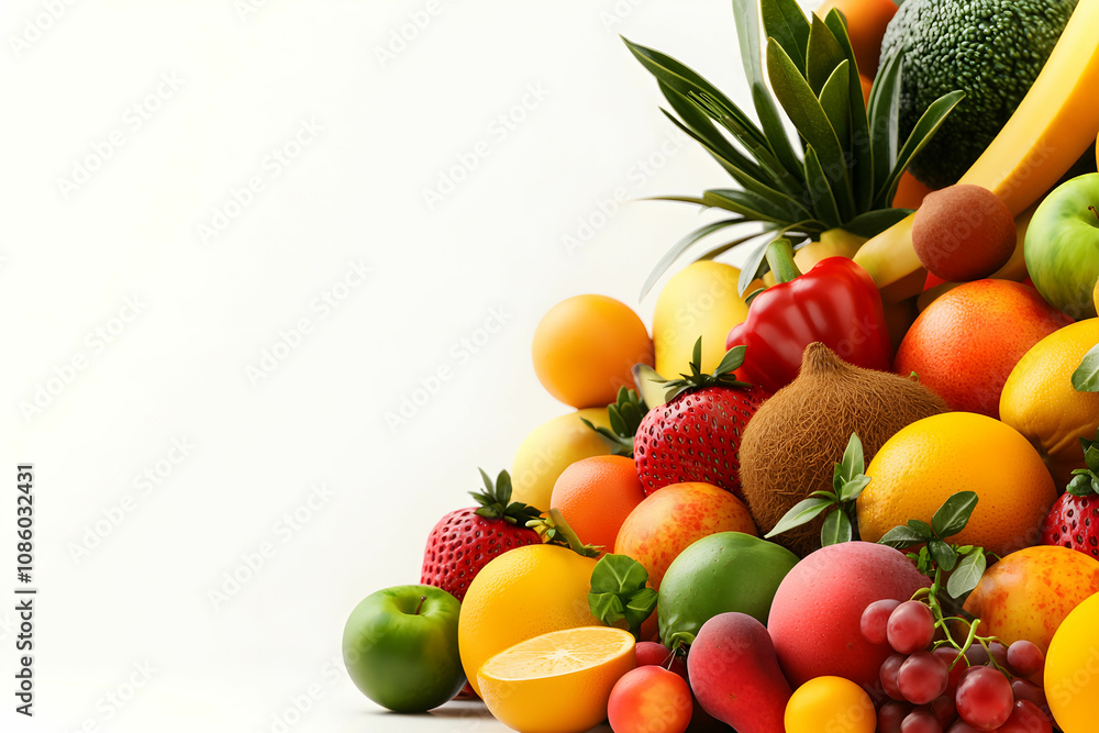 Vibrant Assortment of Fresh Fruits Including Oranges, Apples, Berries, and Exotic Tropical Varieties on a Bright Background for Healthy Lifestyle Themes Vibrant Assortment of Fresh Fruits Including Oranges, Apples, Berries, and Exotic Tropical Varieties on a Bright Background for Healthy Lifestyle Themes