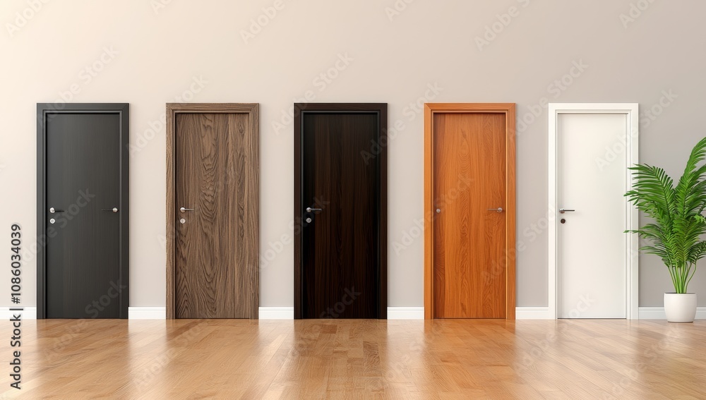 Set of Modern Interior Doors with Different Wood Grain Patterns Set of Modern Interior Doors with Different Wood Grain Patterns