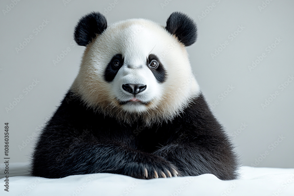 Adorable Young Panda Resting On White Surface Adorable Young Panda Resting On White Surface
