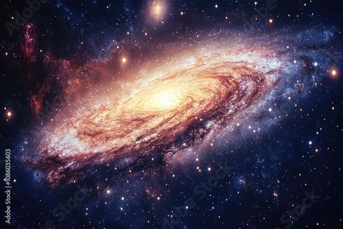 Spiral galaxy rotating in deep space with stars and nebulae