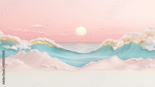 Beach shoreline with gentle waves reaching sandy coast at dusk