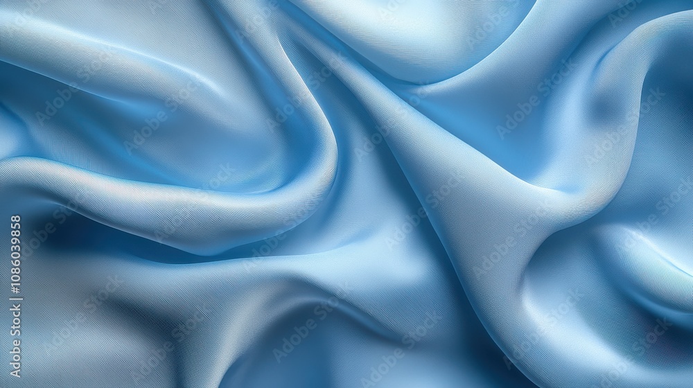 Obraz premium Luxurious light blue satin fabric with flowing texture on a serene background