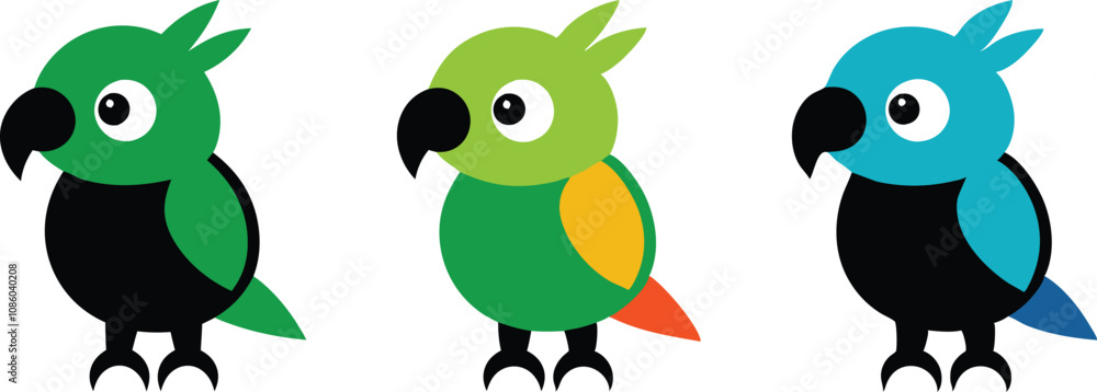 Fototapeta premium Parrot color vector illustrations Bundle for logos and Icon designs.