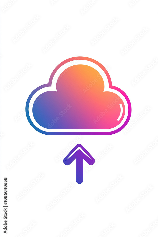 Gradient cloud icon showing uploading data to cloud server Gradient cloud icon showing uploading data to cloud server