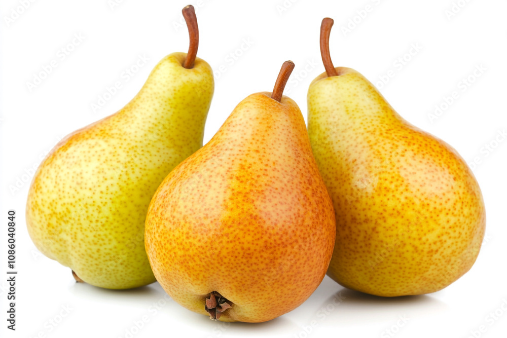 Three ripe yellow pears on white background Three ripe yellow pears on white background