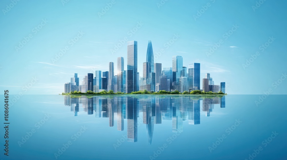 Fototapeta premium Abstract polygonal city with reflections on blue background. Technology and social innovation concept