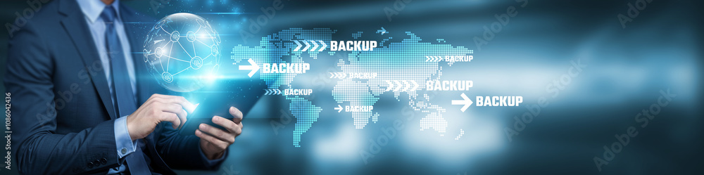 Hand touching global network connection on backup, technology, and futuristic solutions. Hand touching global network connection on backup, technology, and futuristic solutions.