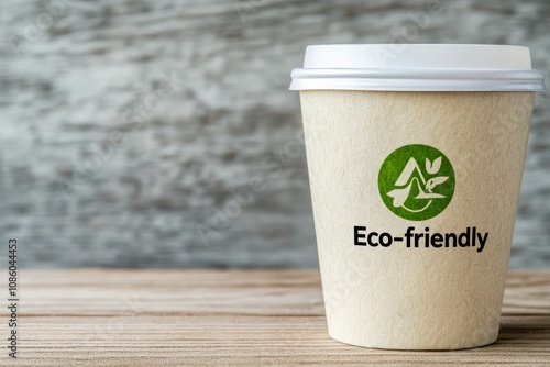 A close-up of an elegant biodegradable coffee cup adorned with an 