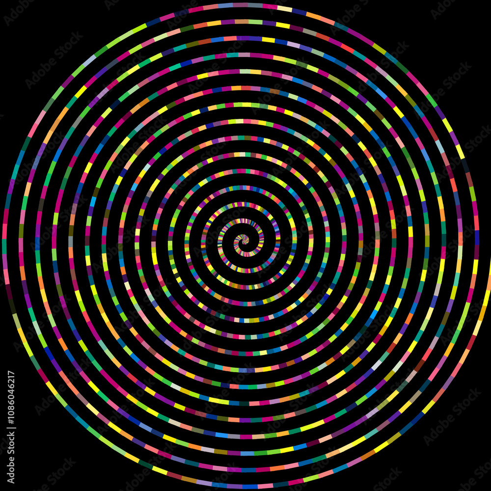 Obraz premium hypnotic spiral made of small colorful tiles like a varied mosaic on black background
