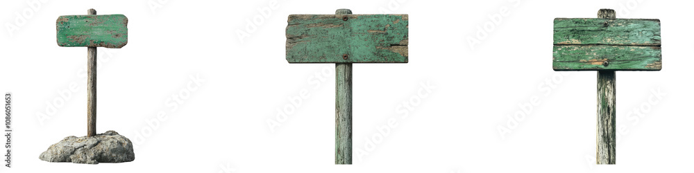 Green signpost isolated on transparent background, Set of Green signpost isolated on transparent background, Set of