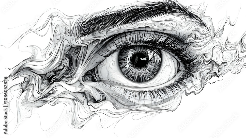 Fototapeta premium An isolated black and white shock eye drawing surreal style.