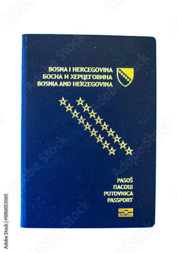 Bosnian passport with flag close up.