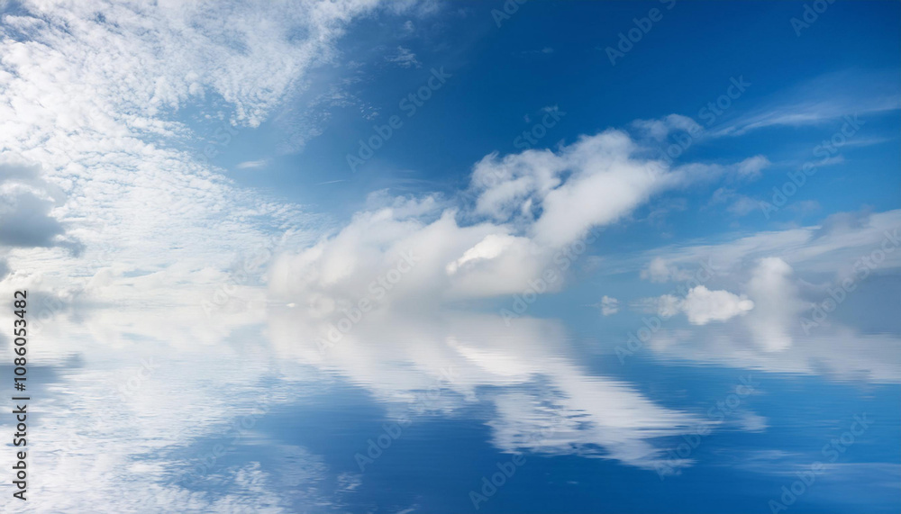 Blue Sky and Clouds Reflecting in Water and Copy Space Blue Sky and Clouds Reflecting in Water and Copy Space