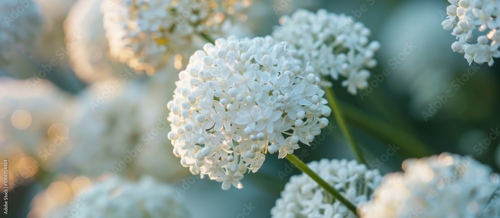 Close Up of Round Inflorescence with White Flowers Close Up of Round Inflorescence with White Flowers