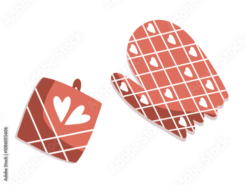 Red potholders in the form of a mitten and a square. Kitchen form. Vector illustration