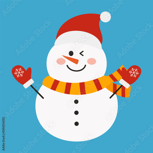 Cute Snowmen with Winter and Holiday Decorations. Christmas and Happy New Year Element