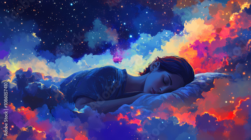 Illustration of a lucid dream , deep sleep , sleeping, dreaming. Dreamscape Abstract. Illustration
