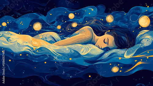Illustration of a lucid dream , deep sleep , sleeping, dreaming. Dreamscape Abstract. Illustration